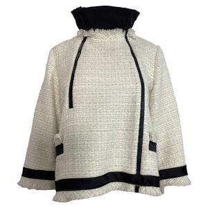 Sacai Double-Zipped Tweed Jacket in White Wool